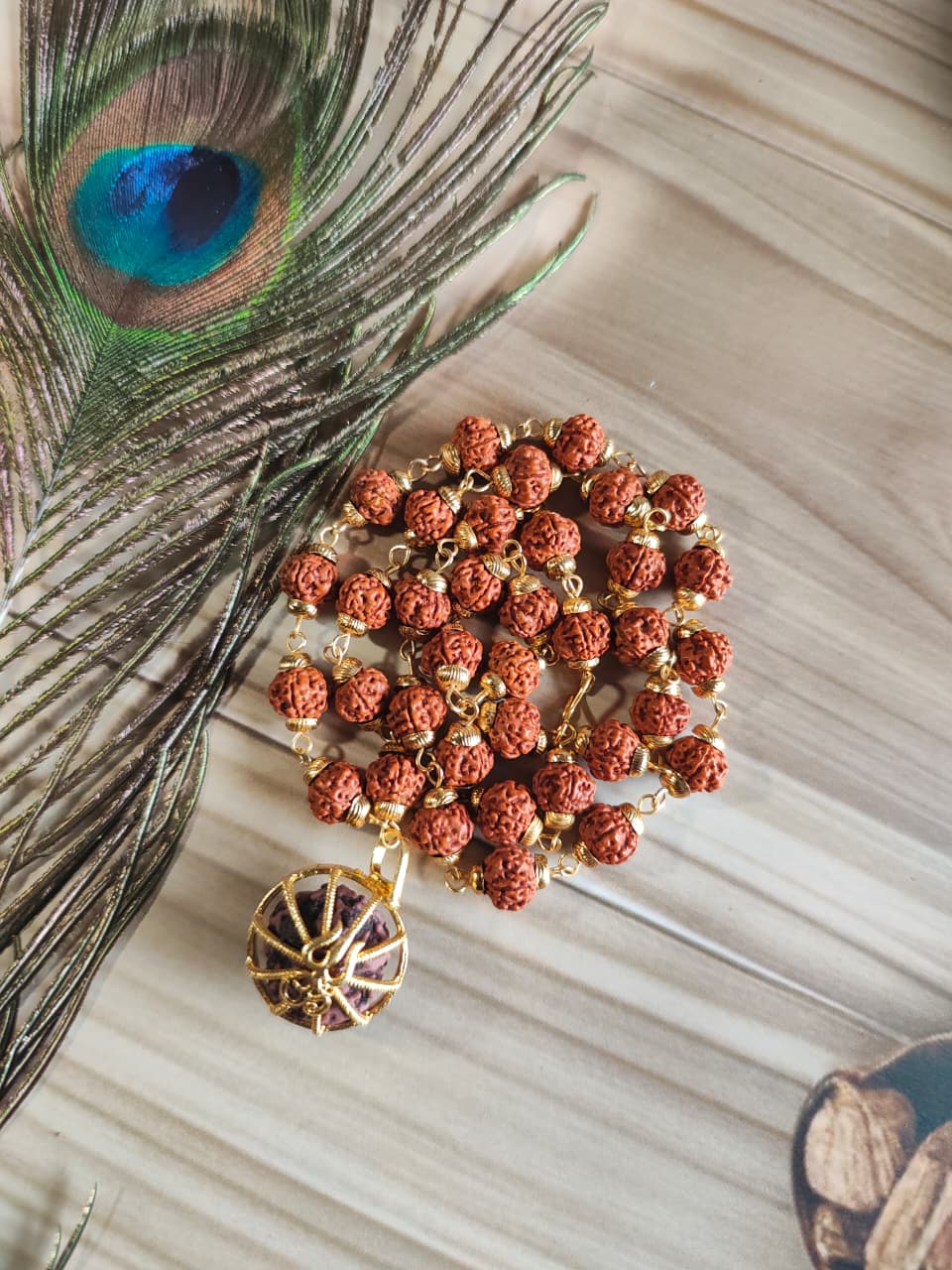 Gold Plated Shree Om Rudraksha Mala